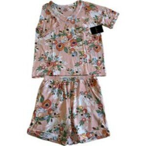 NWT - CUDDLE DUDS Short Sleeve V-Neck Top with Short Pajama Set - Size S - Peach